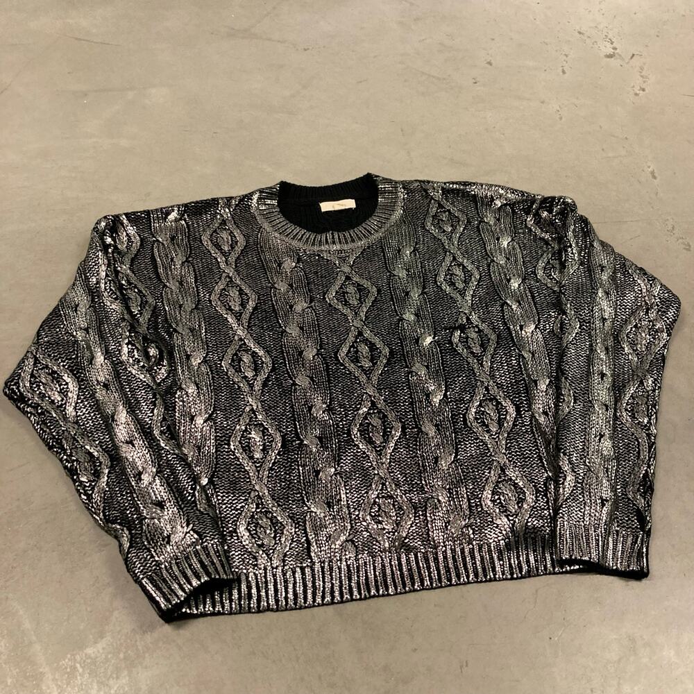 Y2K metallic cable knit sweater